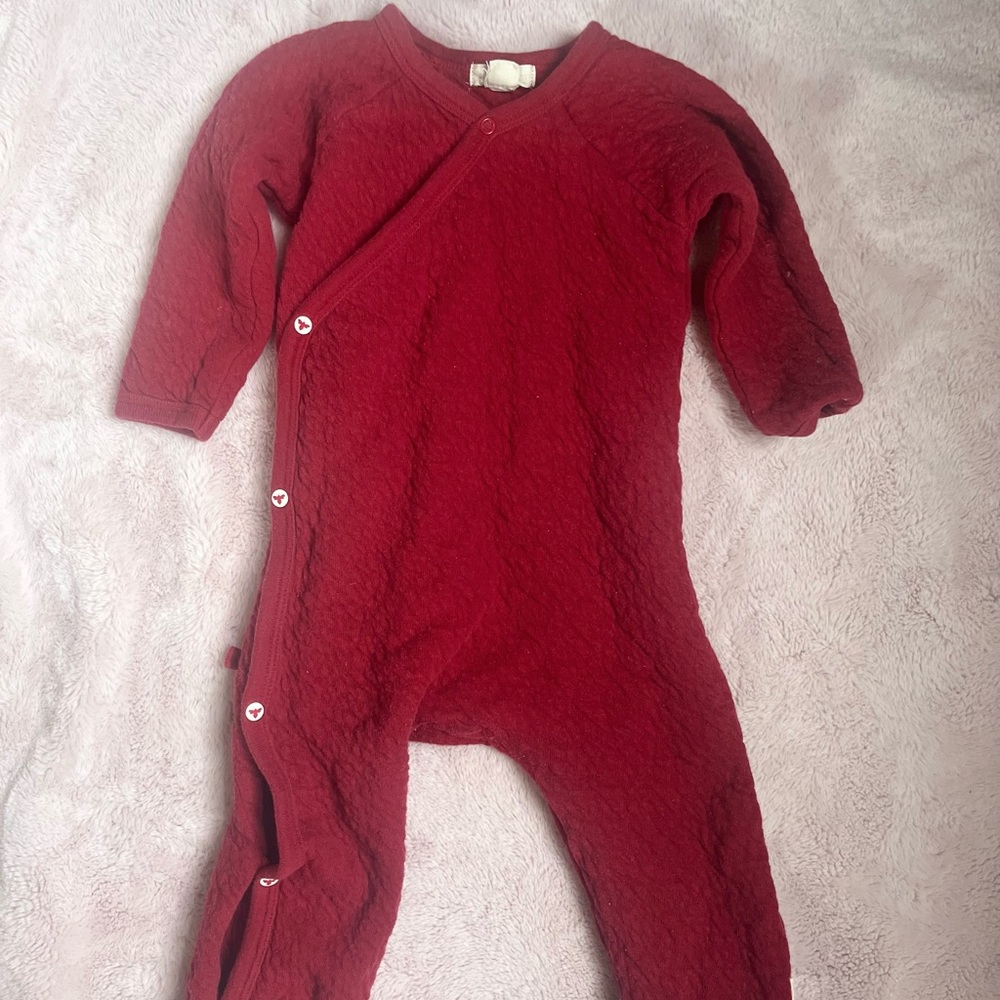 Red Burt’s Bees Button down cotton onesie
